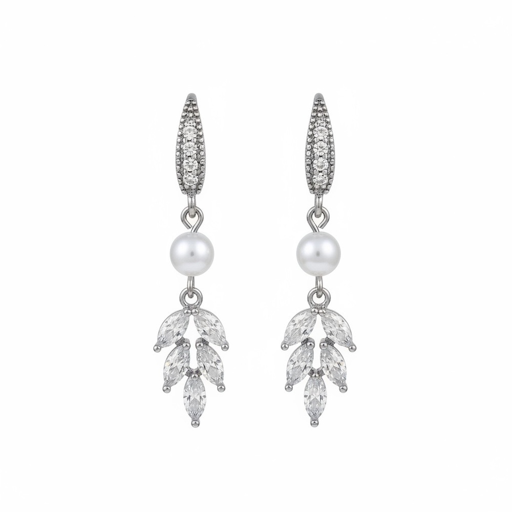 Silver and White Pearl Drop Earrings